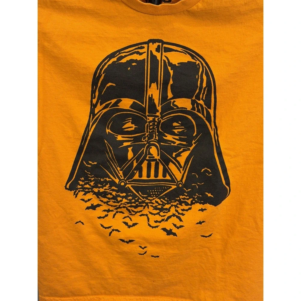 Star Wars Shirt Boys Large‎ Orange Darth Vader Bats Graphic Mad Engine Cotton